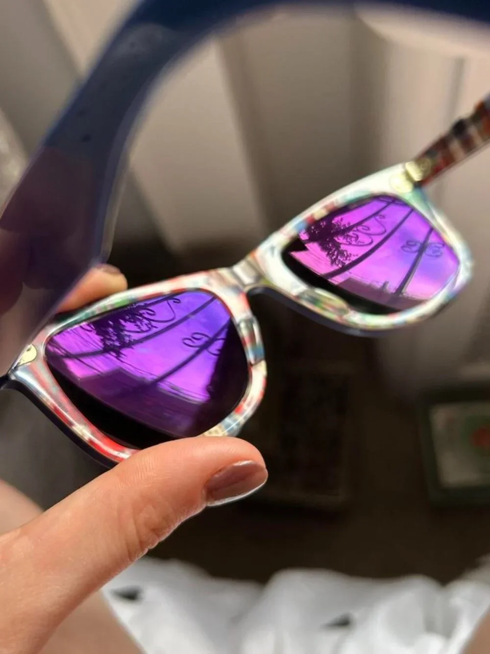Ray Ban Blue Wayfarer Sunglasses with Interior Plaid Print with Case